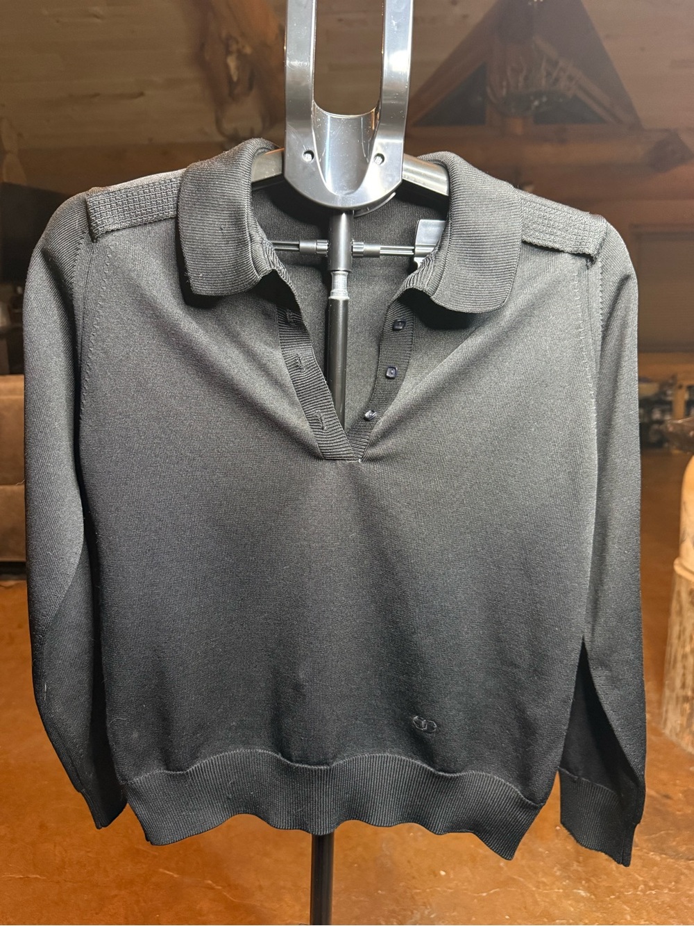 Vintage Givenchy Sport Paris Black Knit Collared Sweater Logo Size 38 S M